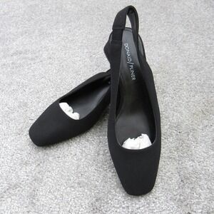 Donald Pliner Slingback Heels Women 6.5M Black Leather Square Toe Dress Shoes